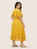 Citrus Texture Ruffle Sleeve Button Detail Dress sold by Bloomchic