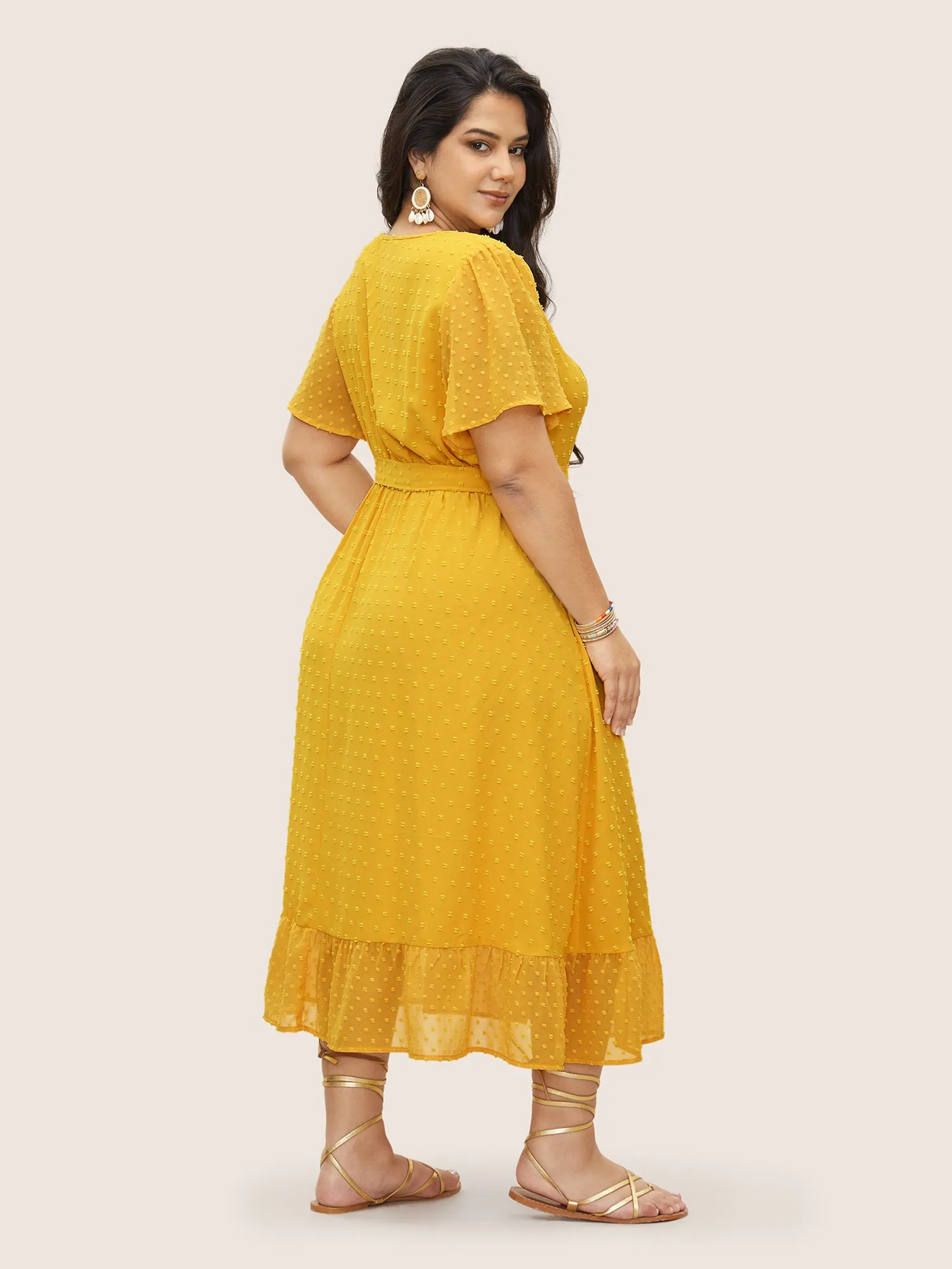 Citrus Texture Ruffle Sleeve Button Detail Dress sold by Bloomchic product image thumbnail 3