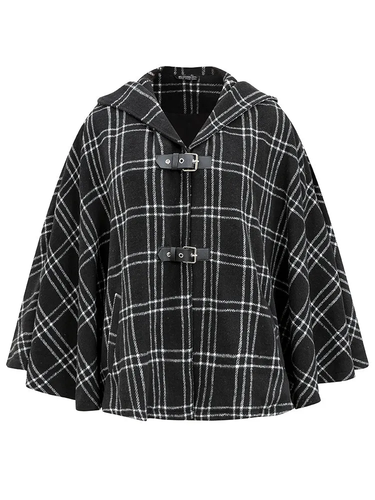 Plaid Buckle Detail Pocket Hooded Cape Coat sold by Bloomchic product image thumbnail 5