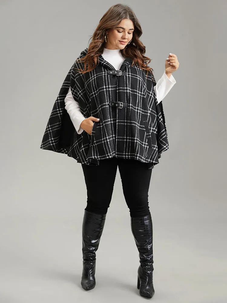 Plaid Buckle Detail Pocket Hooded Cape Coat sold by Bloomchic product image thumbnail 4