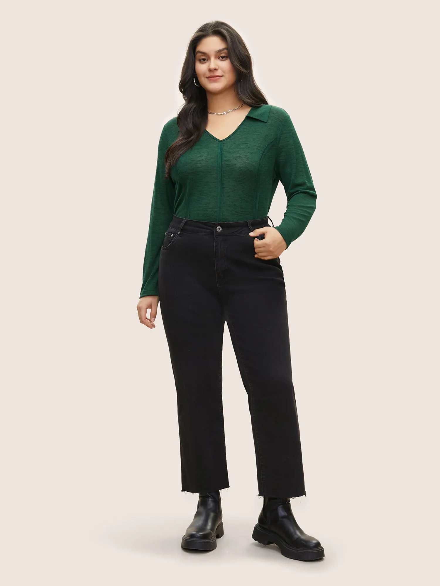 Plain Shirt Collar Heather Texture T-shirt sold by Bloomchic product image thumbnail 3