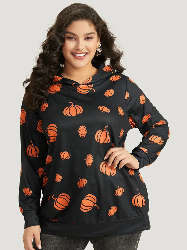 Pumpkin Print Hooded Sweatshirt sold by Bloomchic