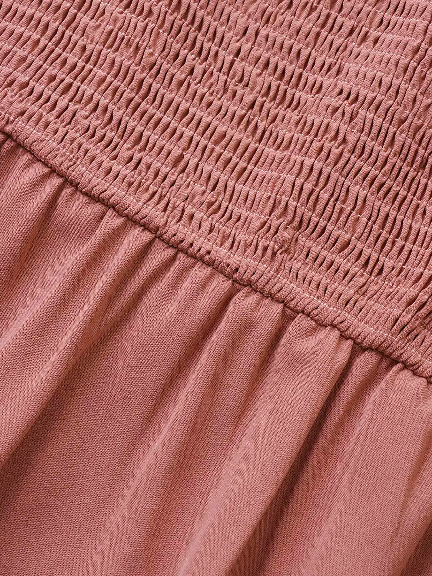 Solid Square Neck Shirred Elastic Waist Cut Out Dress sold by Bloomchic product image thumbnail 5