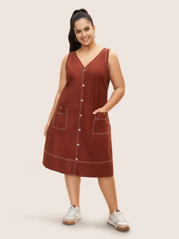 Contrast Trim Patch Pocket Tank Dress sold by Bloomchic