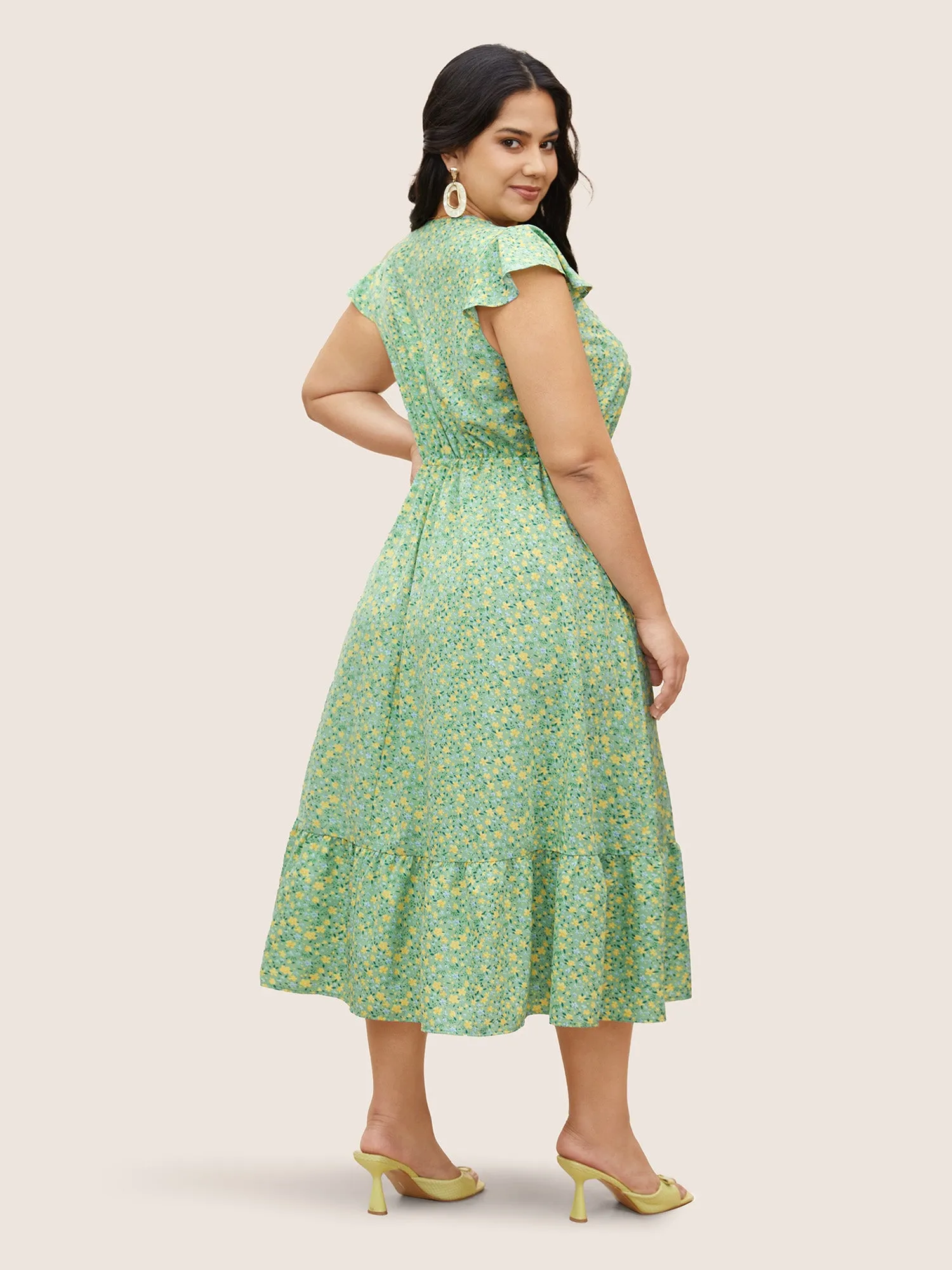 Ditsy Floral Ruffles Button Up Drawstring Dress sold by Bloomchic product image thumbnail 3