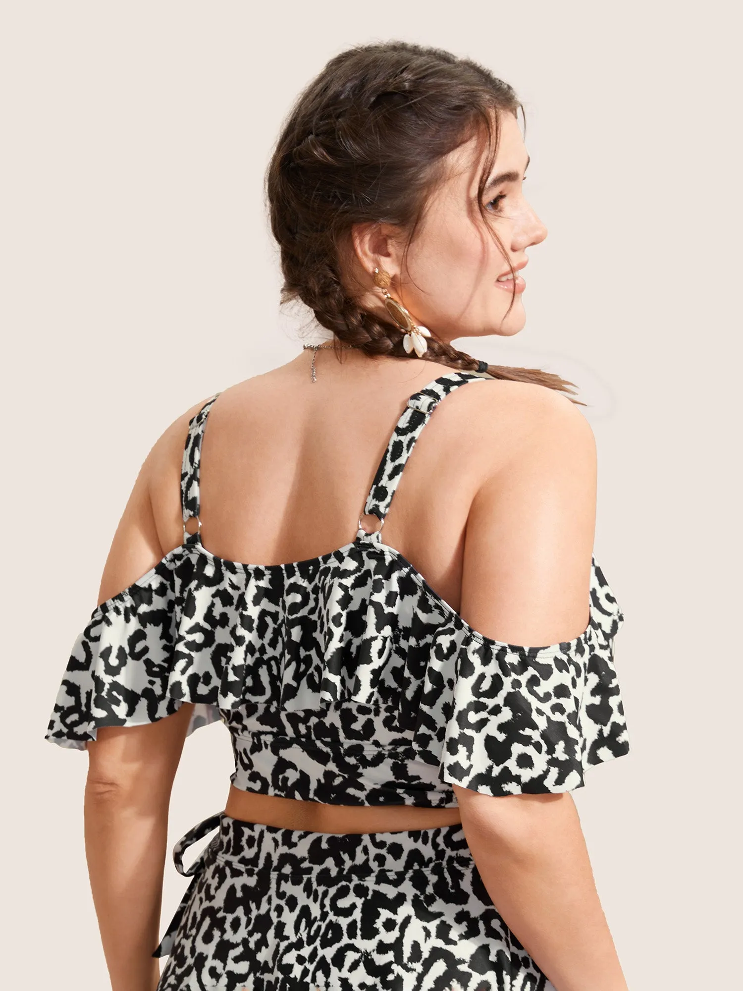 Leopard Print Ruffles Adjustable Straps Swim Top sold by Bloomchic product image thumbnail 2