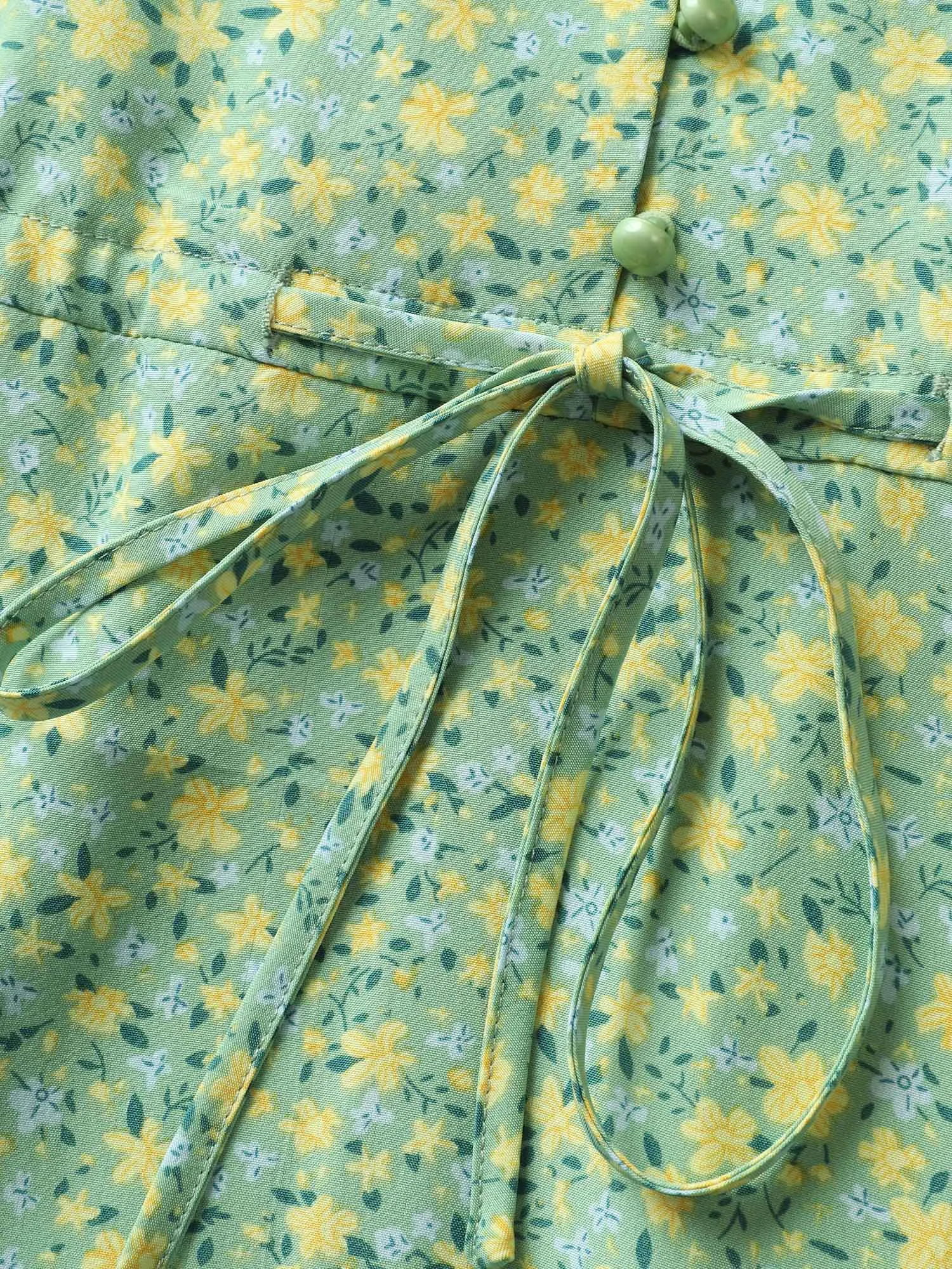 Ditsy Floral Ruffles Button Up Drawstring Dress sold by Bloomchic product image thumbnail 5