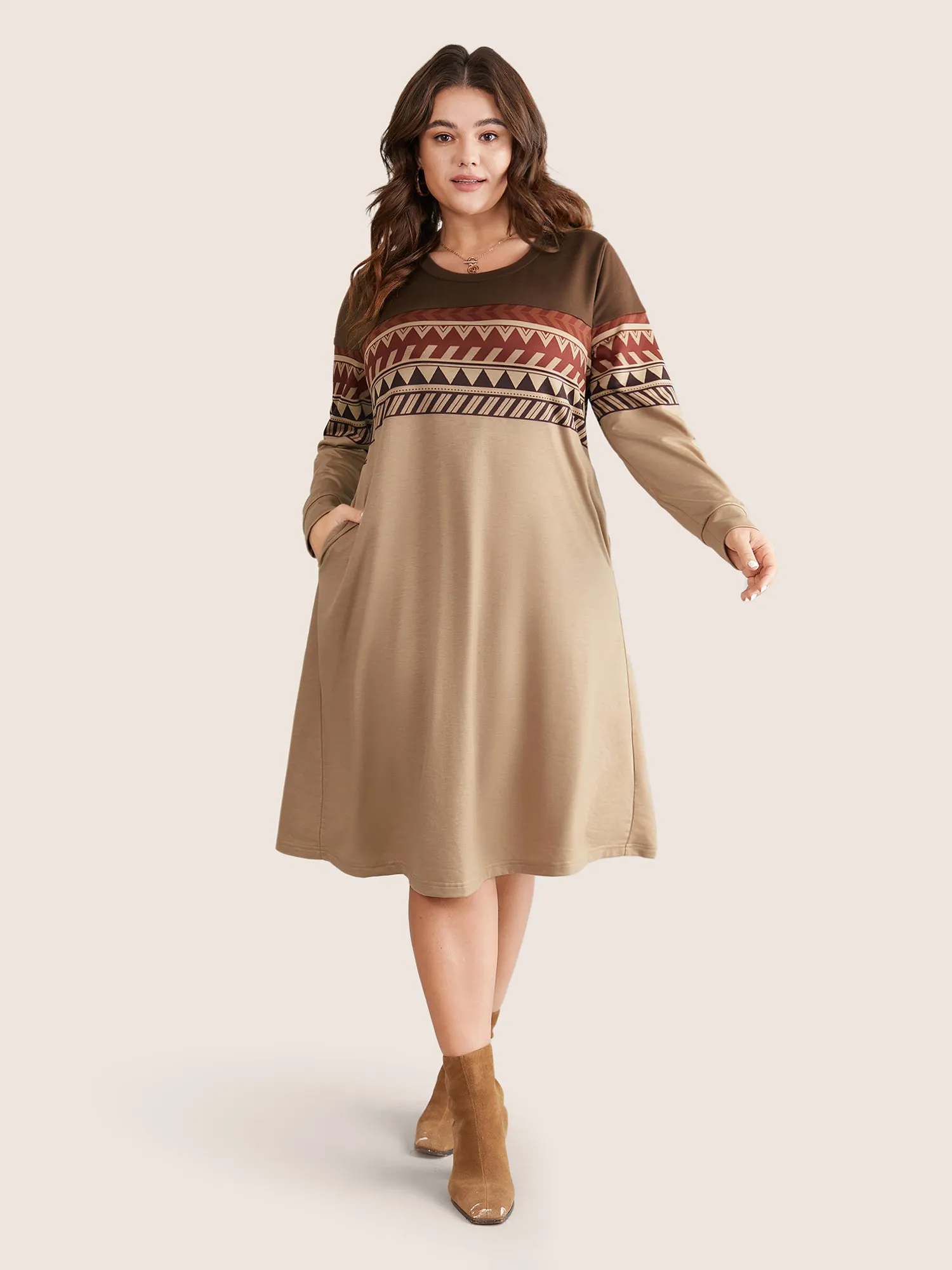 Geometric Colorblock Pocket Midi Dress sold by Bloomchic