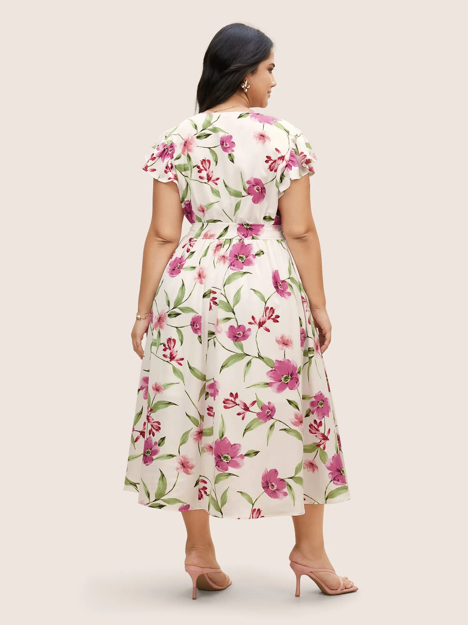 Surplice Neck Floral Ruffle Cap Sleeve Dress sold by Bloomchic product image thumbnail 4