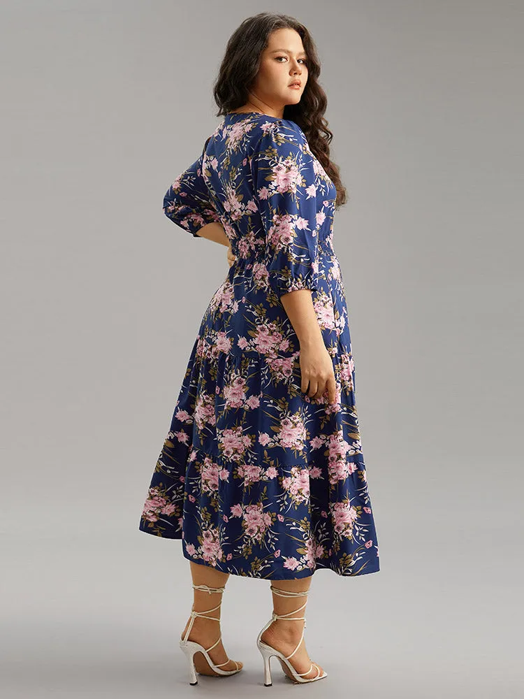 Floral Print Shirred Elastic Cuffs Dress sold by Bloomchic product image thumbnail 3