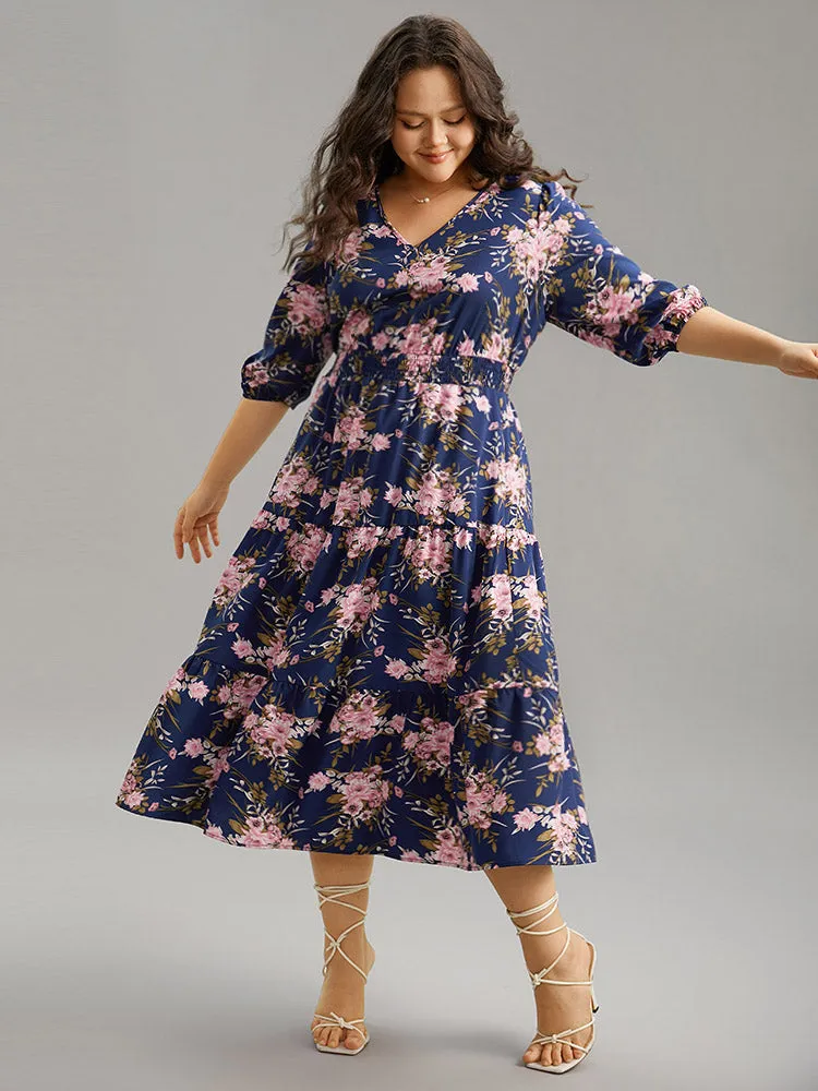 Floral Print Shirred Elastic Cuffs Dress sold by Bloomchic