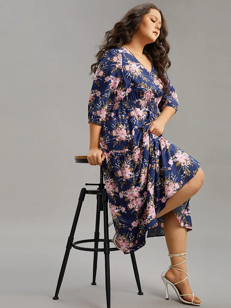 Floral Print Shirred Elastic Cuffs Dress sold by Bloomchic product image thumbnail 5