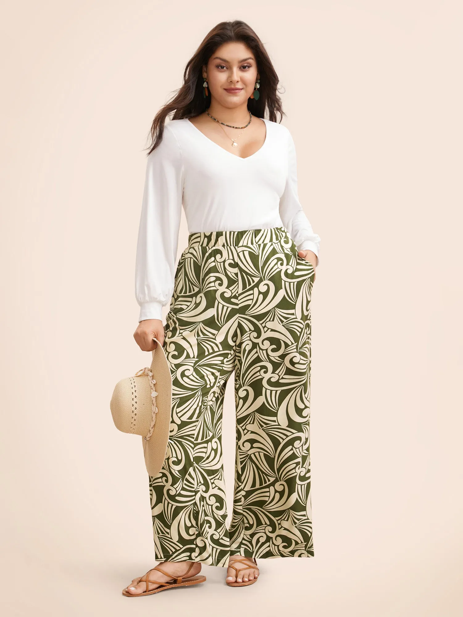Tropical Print Wide Leg Mid Rise Pants sold by Bloomchic product image thumbnail 3