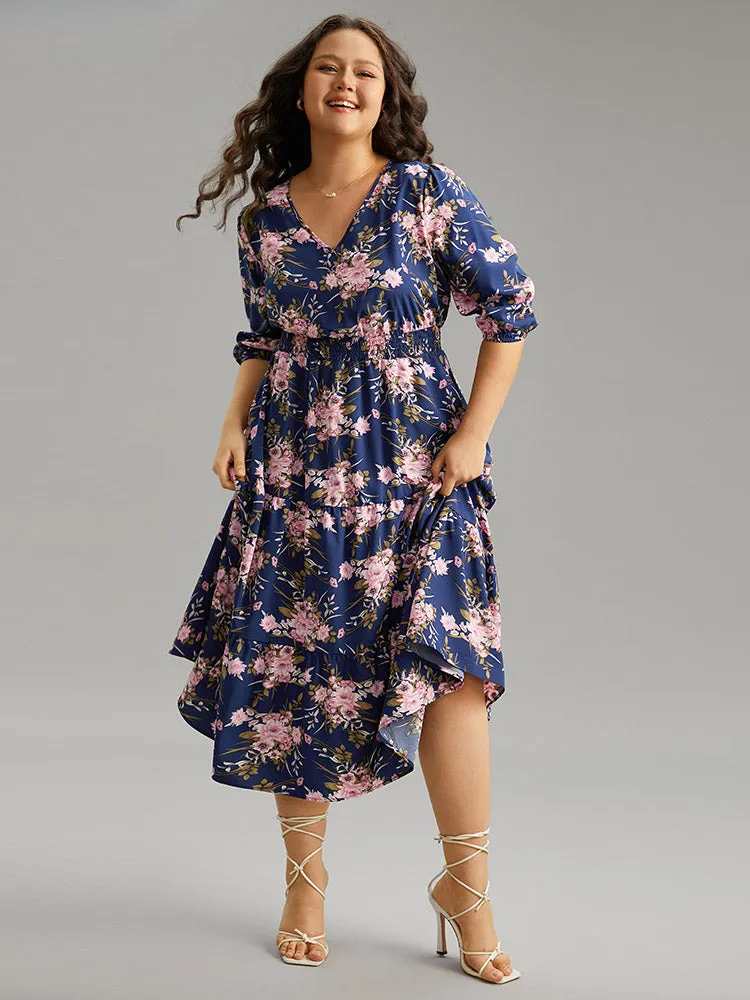 Floral Print Shirred Elastic Cuffs Dress sold by Bloomchic product image thumbnail 4
