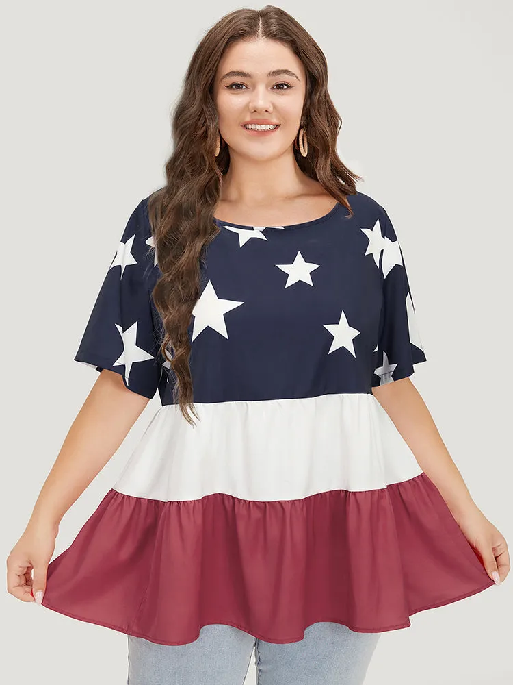 Star Patchwork Contrast Layered Hem Blouse sold by Bloomchic product image thumbnail 2