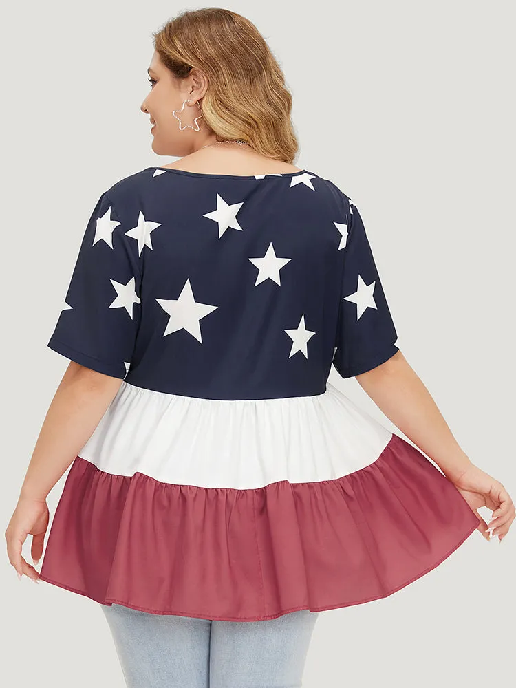 Star Patchwork Contrast Layered Hem Blouse sold by Bloomchic product image thumbnail 4