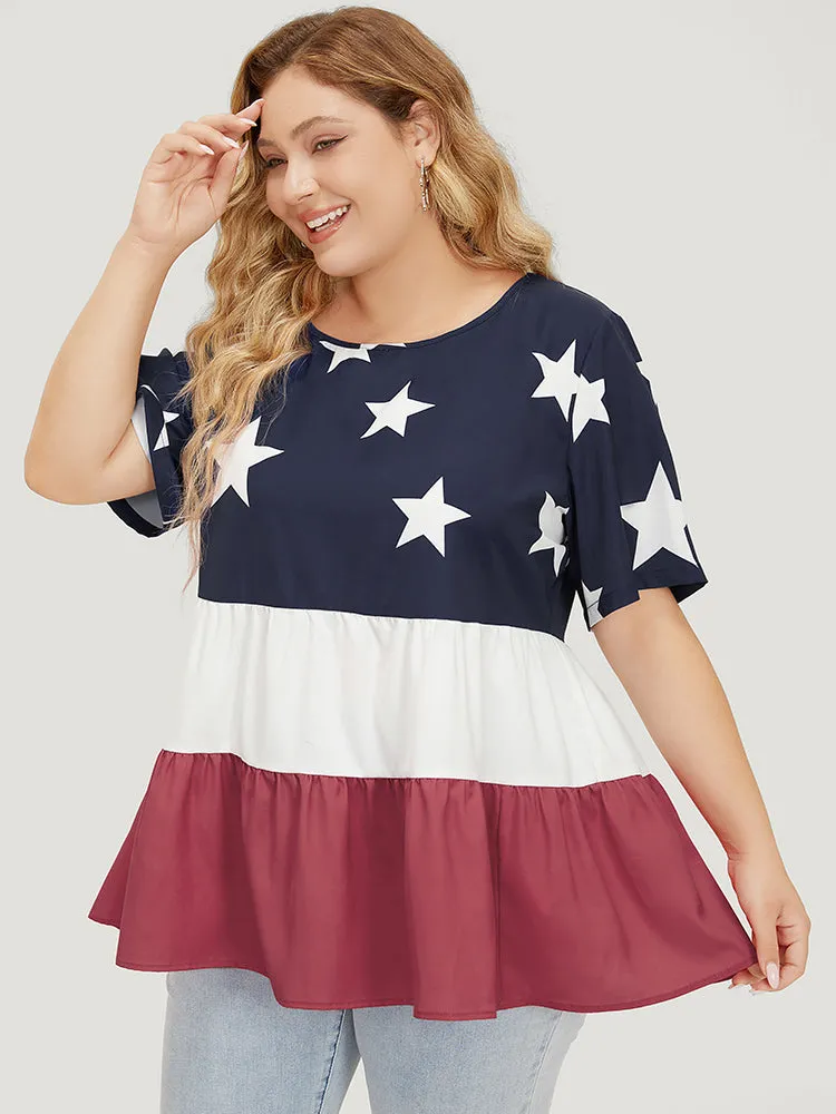 Star Patchwork Contrast Layered Hem Blouse sold by Bloomchic product image thumbnail 3