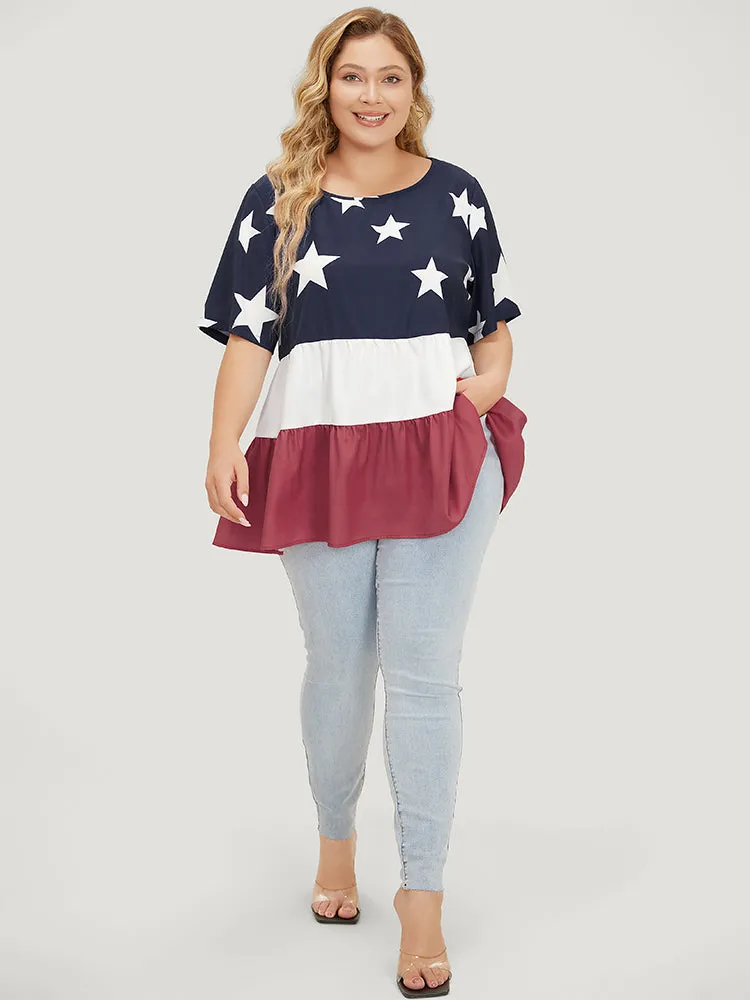 Star Patchwork Contrast Layered Hem Blouse sold by Bloomchic product image thumbnail 5