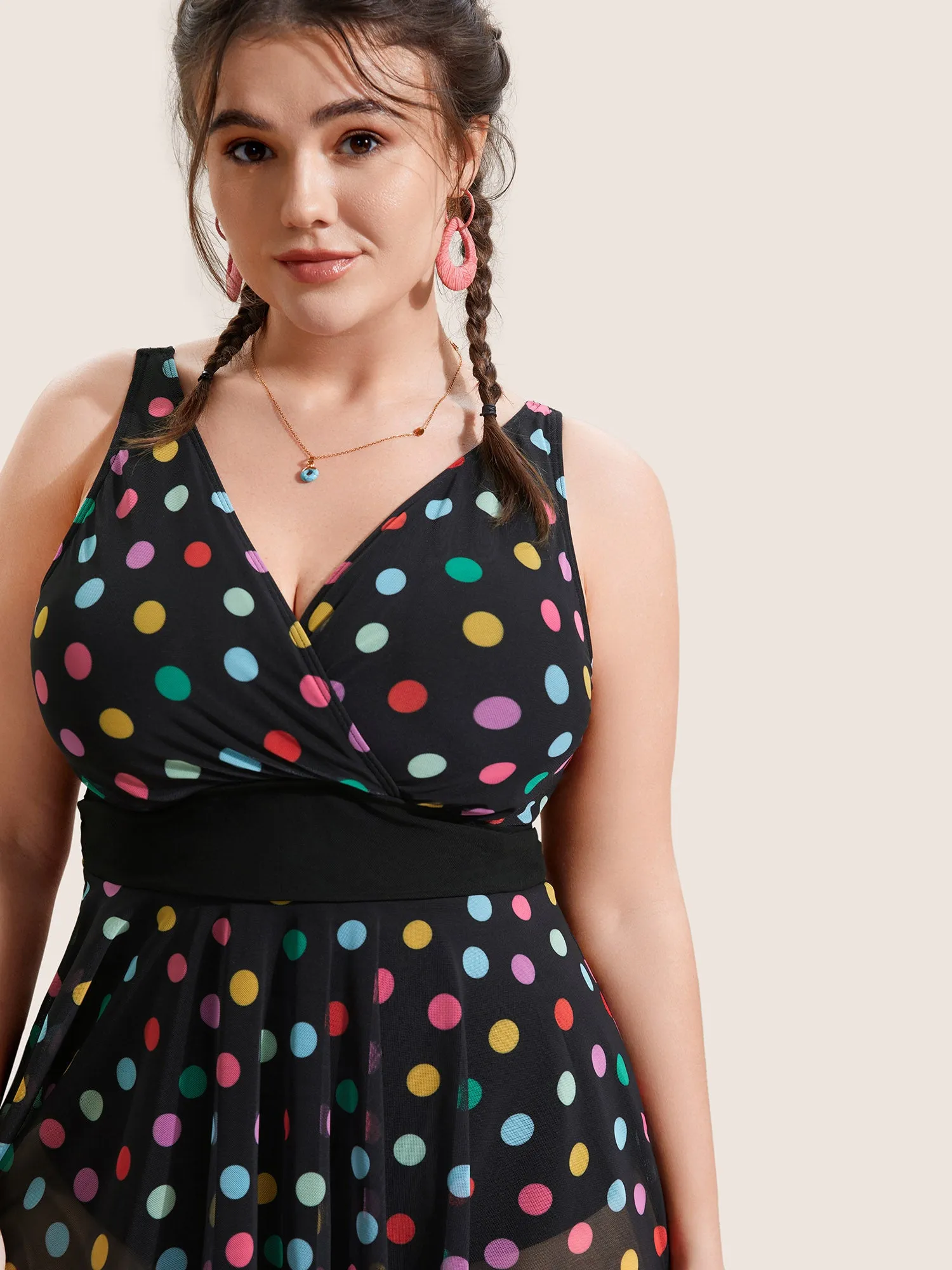 Overlap Collar Colored Polka Dot Swim Dress sold by Bloomchic product image thumbnail 4