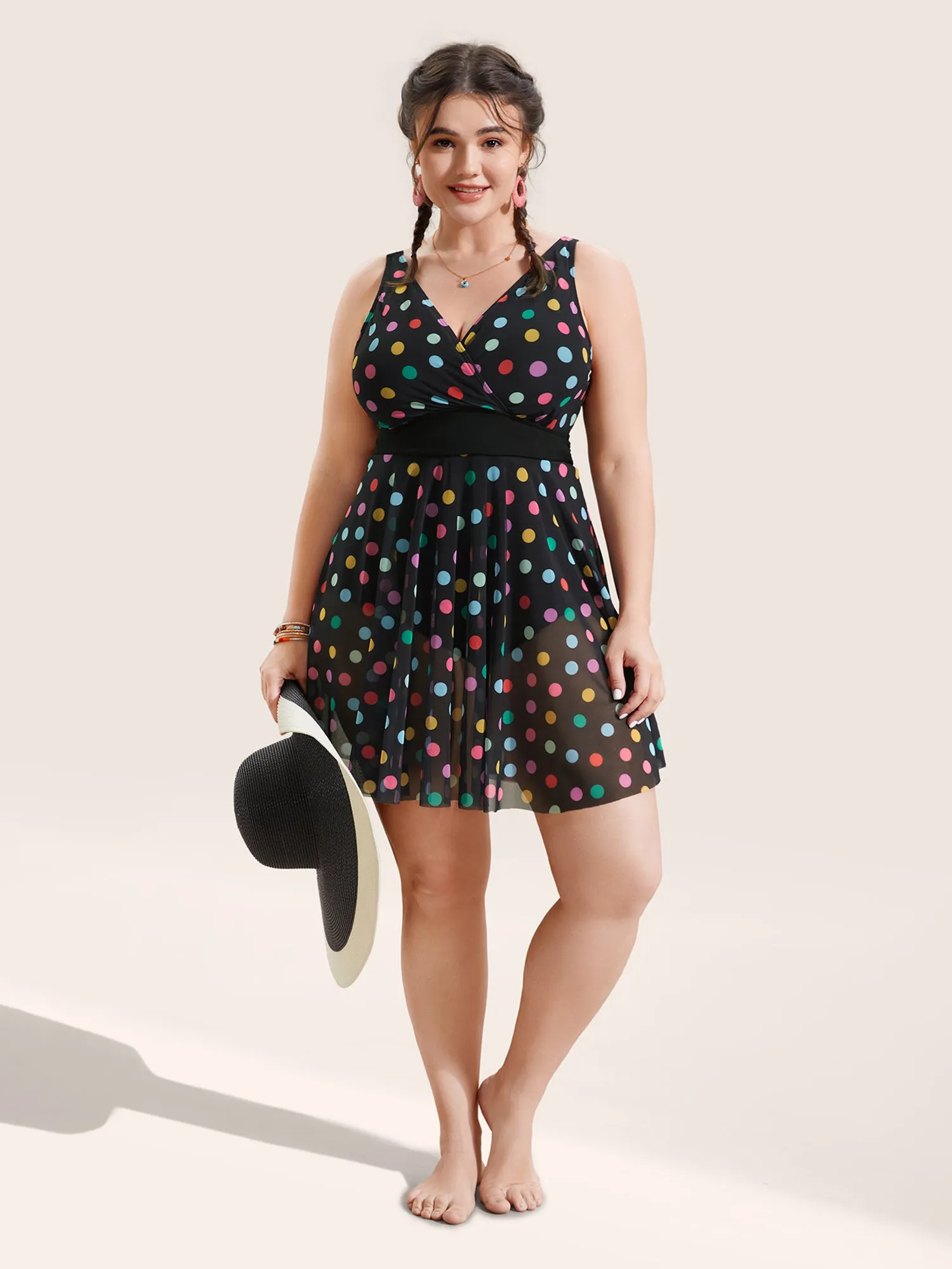 Overlap Collar Colored Polka Dot Swim Dress sold by Bloomchic product image thumbnail 3