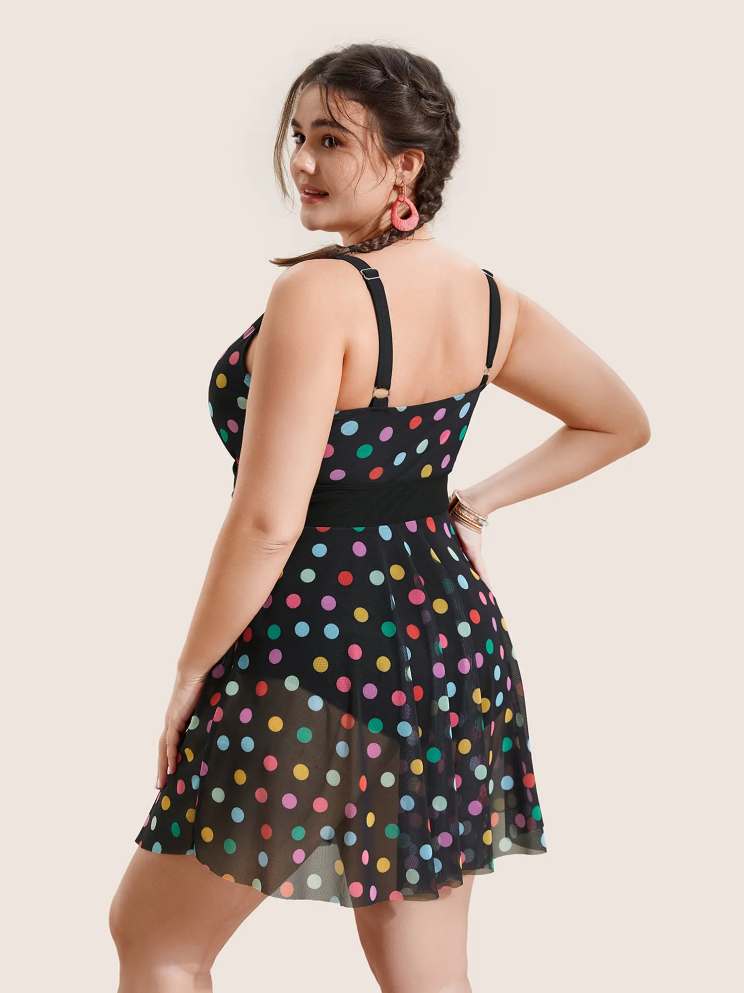 Overlap Collar Colored Polka Dot Swim Dress sold by Bloomchic product image thumbnail 2