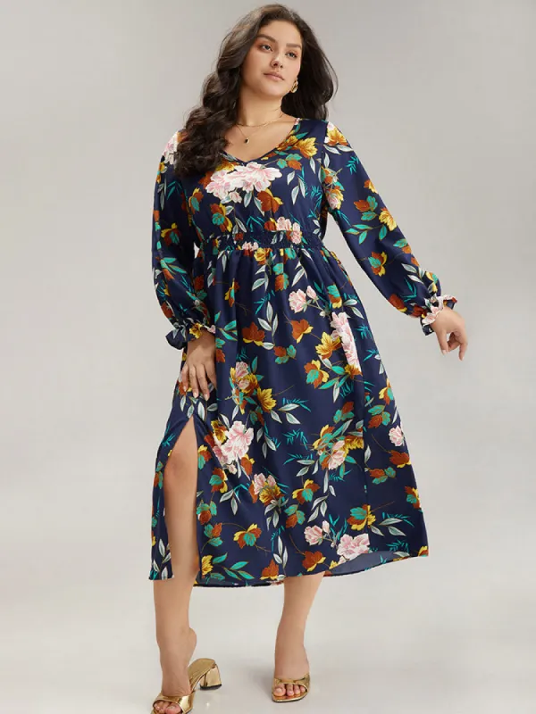 Floral Print Split Side Ruffle Trim Dress sold by Bloomchic
