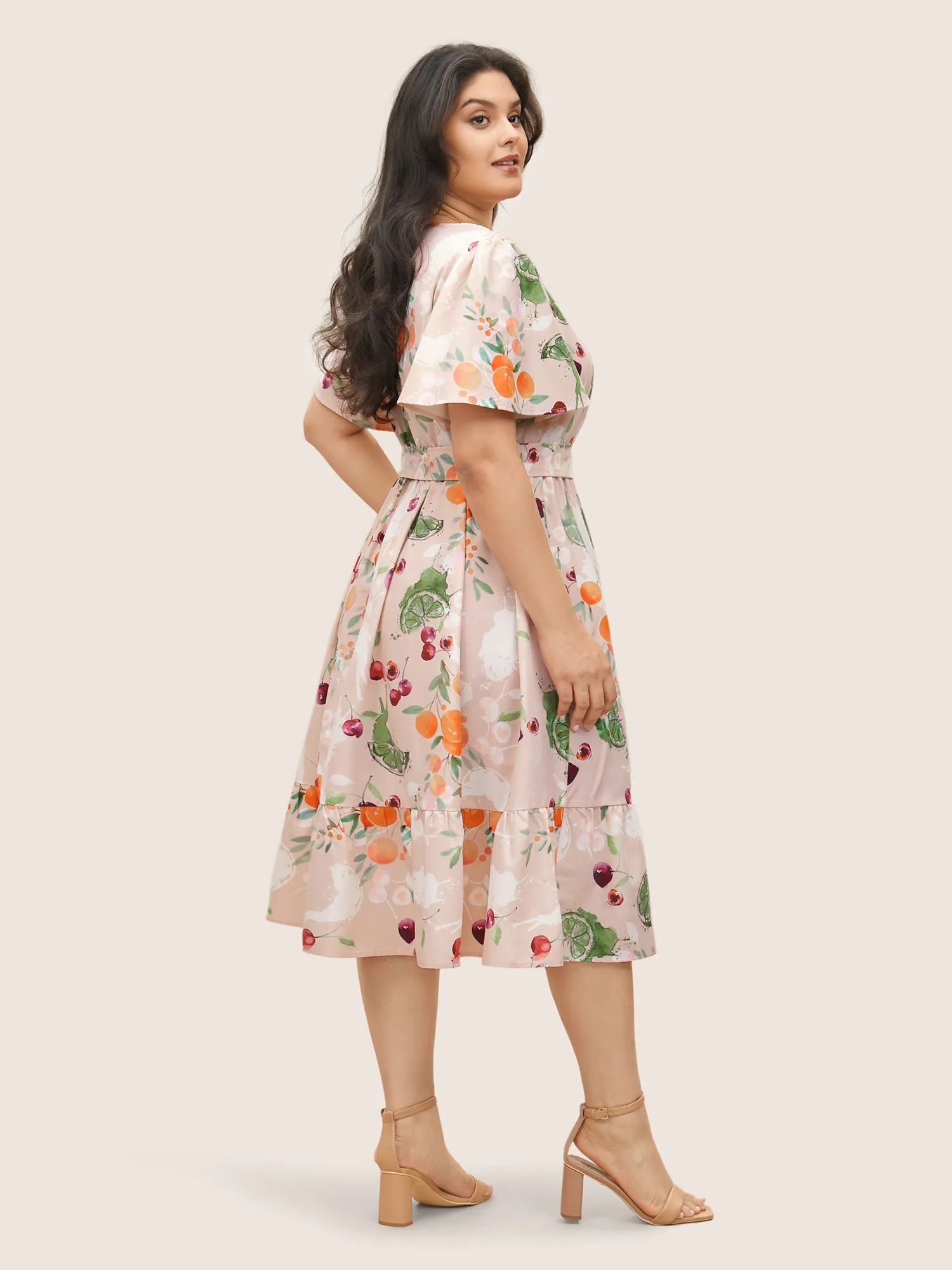Citrus Fruits Print Elastic Waist Belted Pocket Dress sold by Bloomchic product image thumbnail 3
