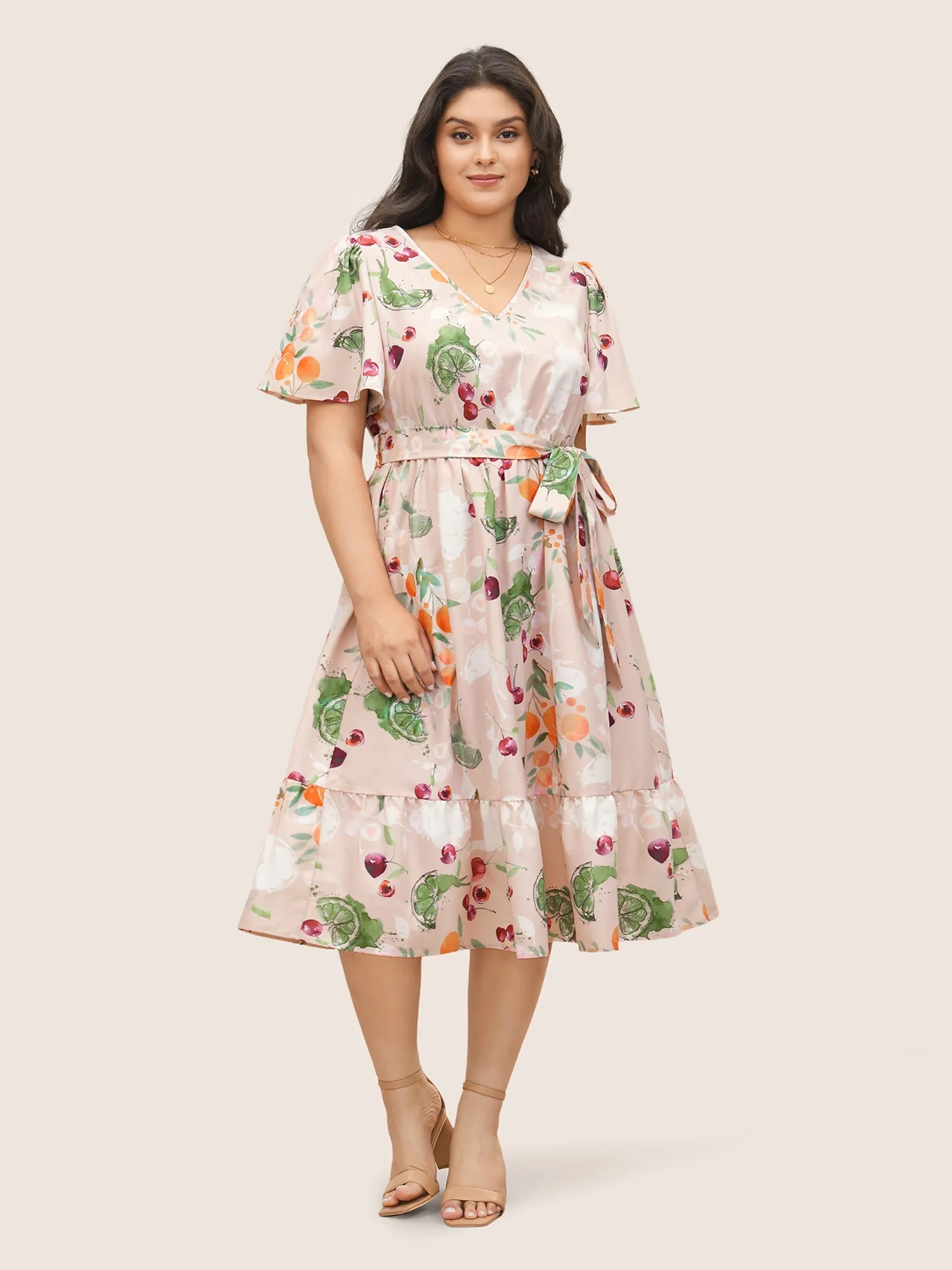 Citrus Fruits Print Elastic Waist Belted Pocket Dress sold by Bloomchic product image thumbnail 2