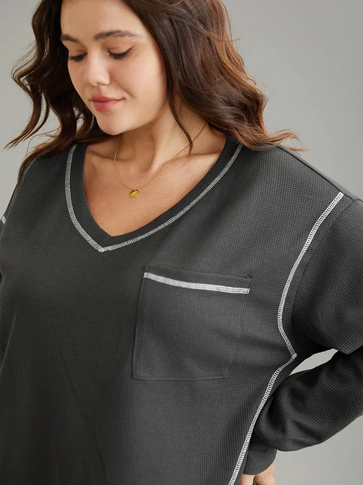 Contrast Stitch Waffle Knit Curved Hem T-shirt sold by Bloomchic product image thumbnail 4