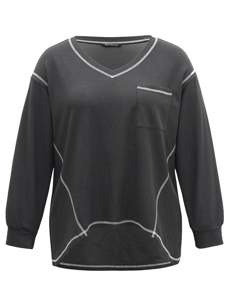 Contrast Stitch Waffle Knit Curved Hem T-shirt sold by Bloomchic product image thumbnail 5