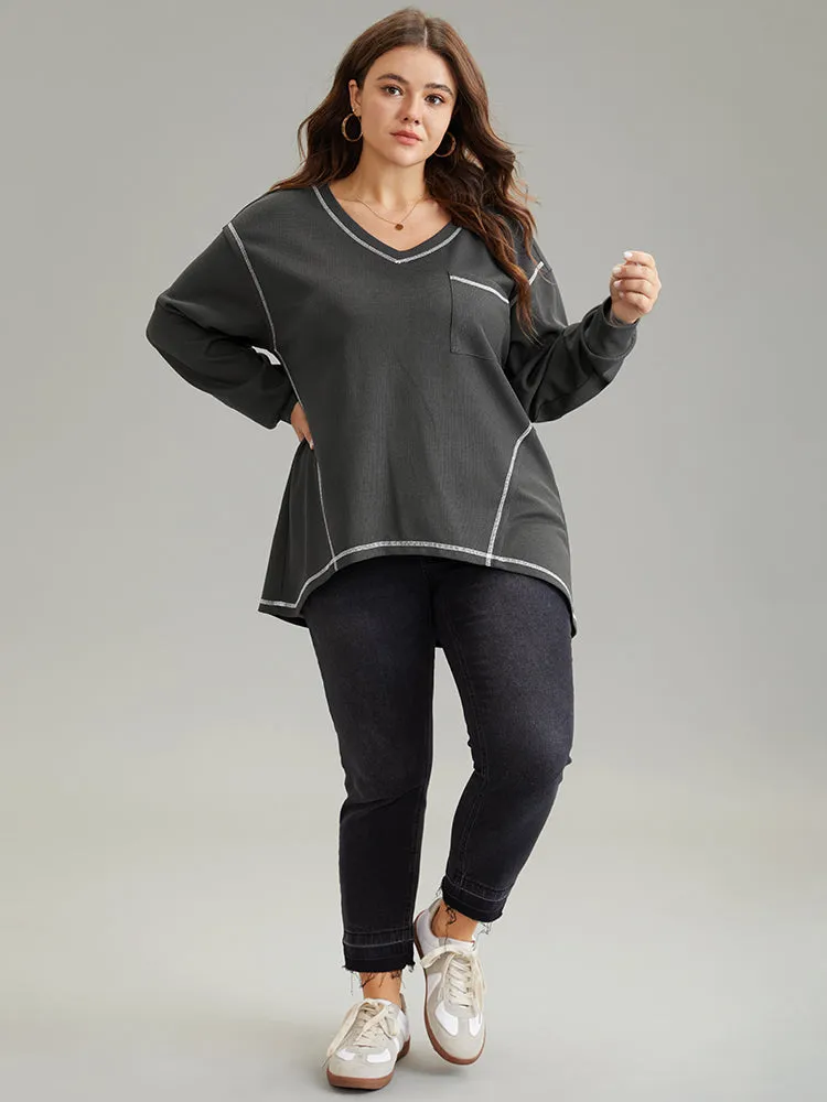 Contrast Stitch Waffle Knit Curved Hem T-shirt sold by Bloomchic product image thumbnail 3