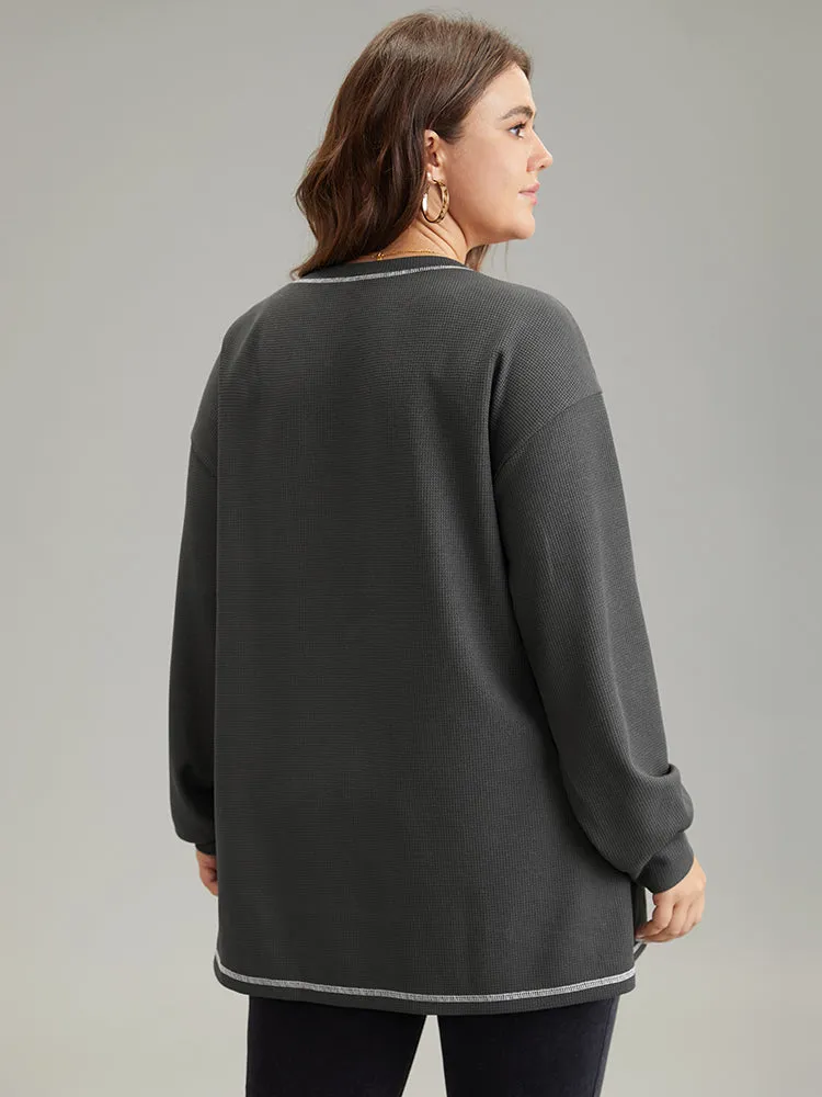 Contrast Stitch Waffle Knit Curved Hem T-shirt sold by Bloomchic product image thumbnail 2