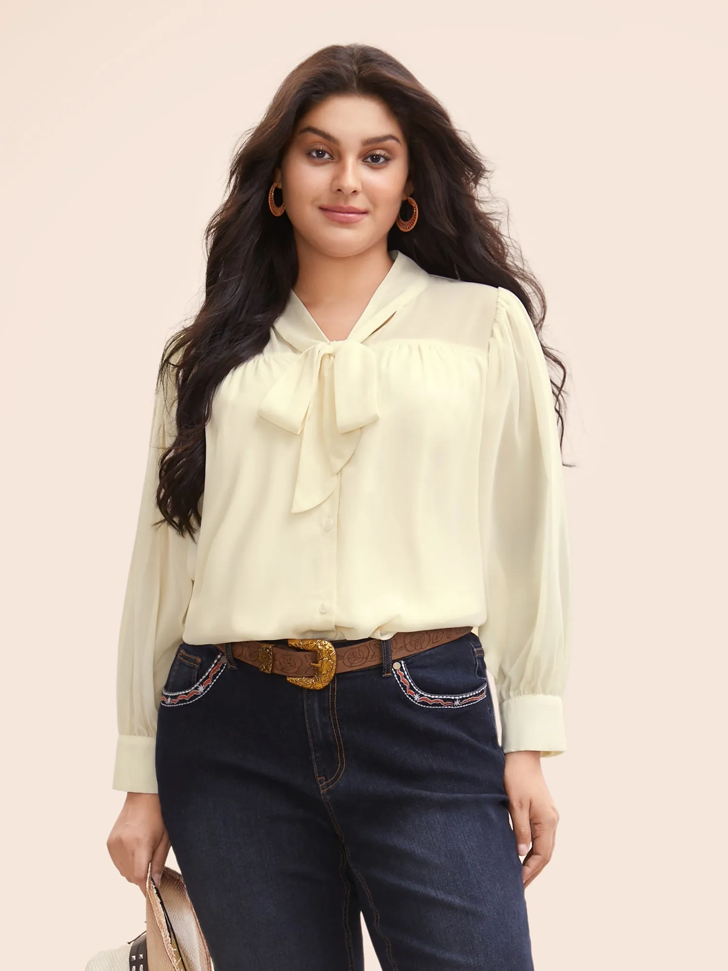 Chiffon Draped Collar Pleated Blouse sold by Bloomchic