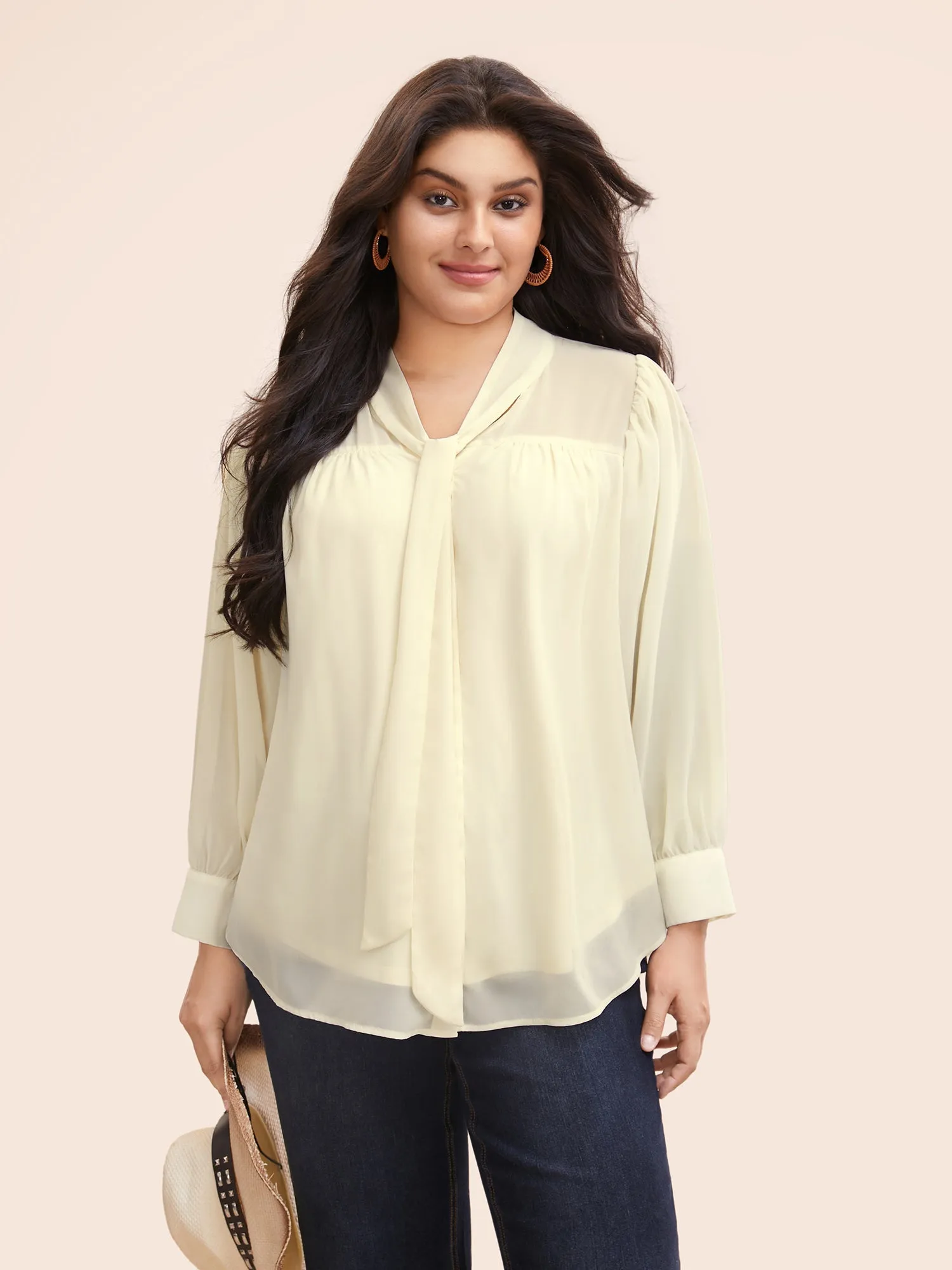 Chiffon Draped Collar Pleated Blouse sold by Bloomchic product image thumbnail 2