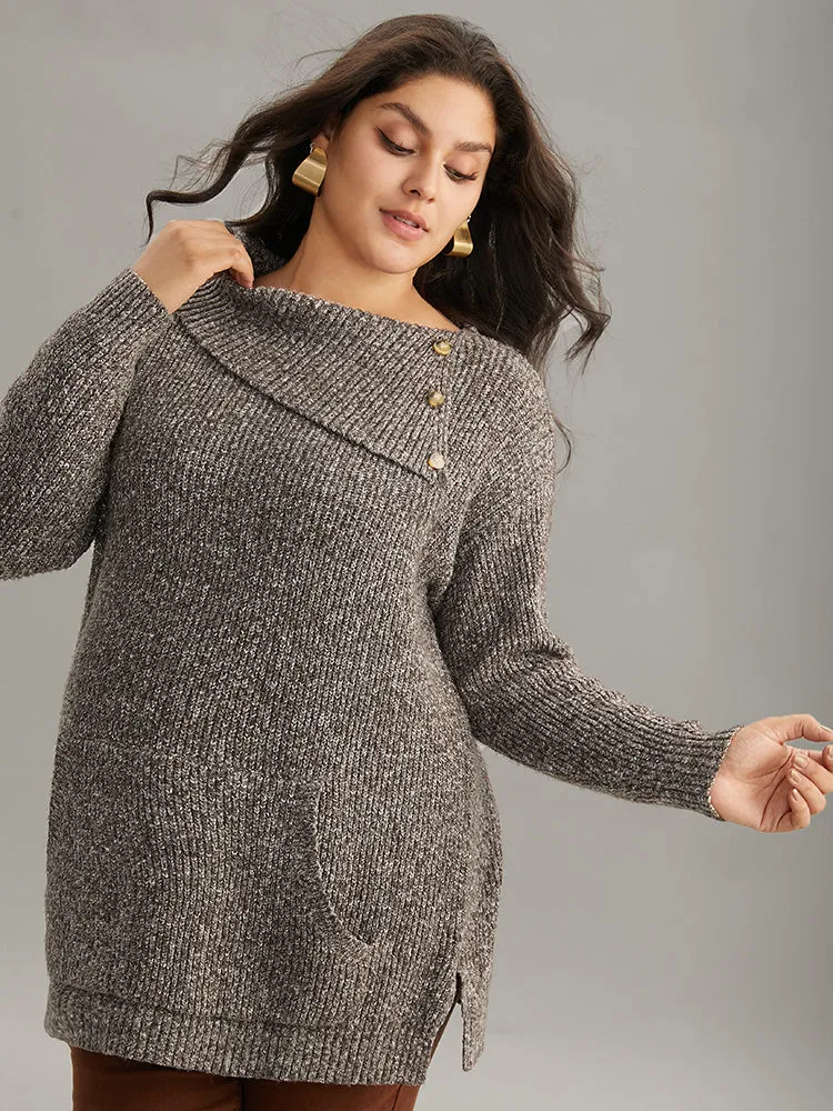 Heather Split Hem Asymmetrical Button Detail Pullover sold by Bloomchic product image thumbnail 5