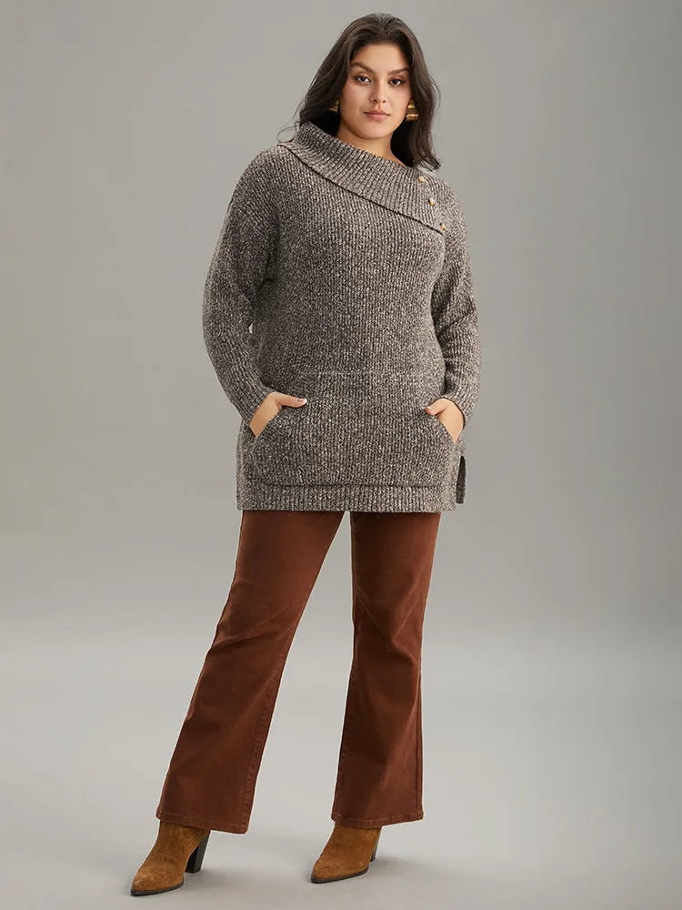 Heather Split Hem Asymmetrical Button Detail Pullover sold by Bloomchic product image thumbnail 4