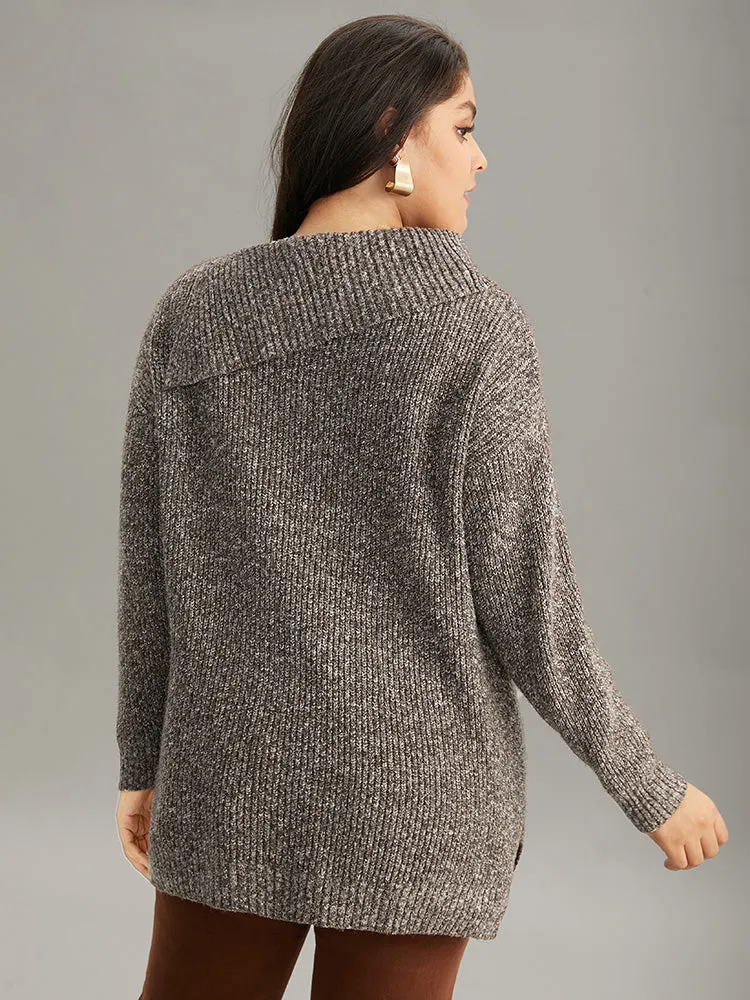 Heather Split Hem Asymmetrical Button Detail Pullover sold by Bloomchic product image thumbnail 2