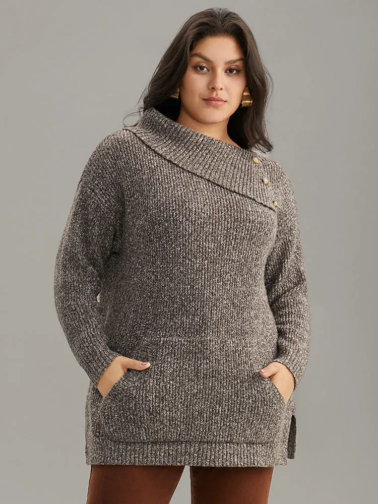 Heather Split Hem Asymmetrical Button Detail Pullover sold by Bloomchic product image thumbnail 3