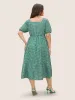 Square Neck Gingham Elastic Waist Midi Dress sold by Bloomchic
