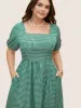 Square Neck Gingham Elastic Waist Midi Dress sold by Bloomchic