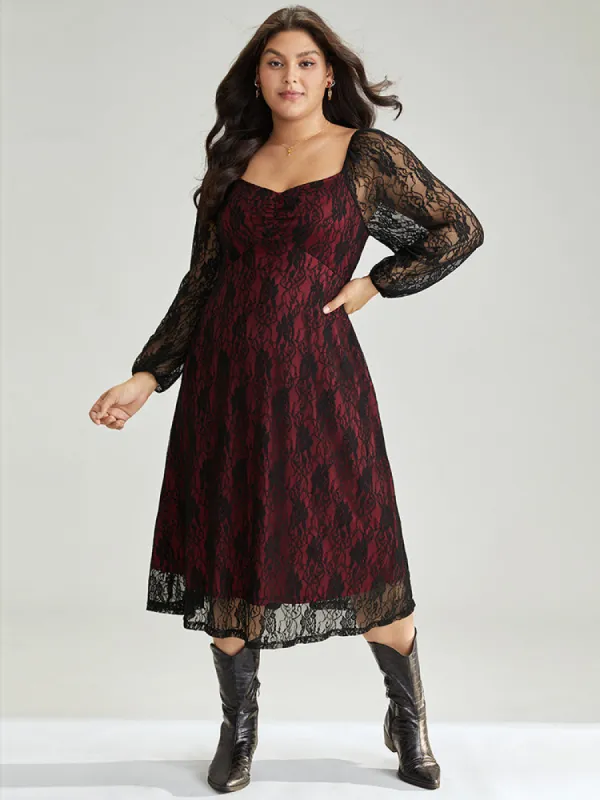 Christmas Crochet Lace Mesh Contrast Square Neck Dress sold by Bloomchic