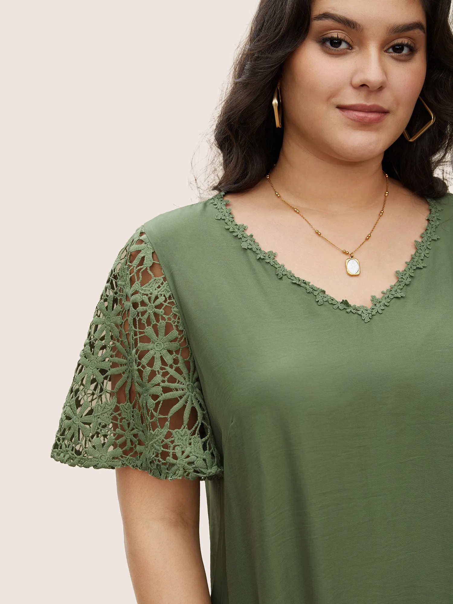 Plain V Neck Floral Patchwork Blouse sold by Bloomchic product image thumbnail 3