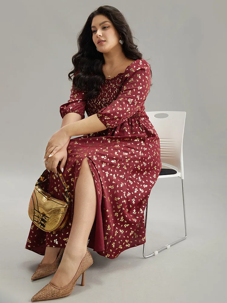 Glitter Square Neck Shirred Split Front Frill Trim Dress sold by Bloomchic product image thumbnail 4