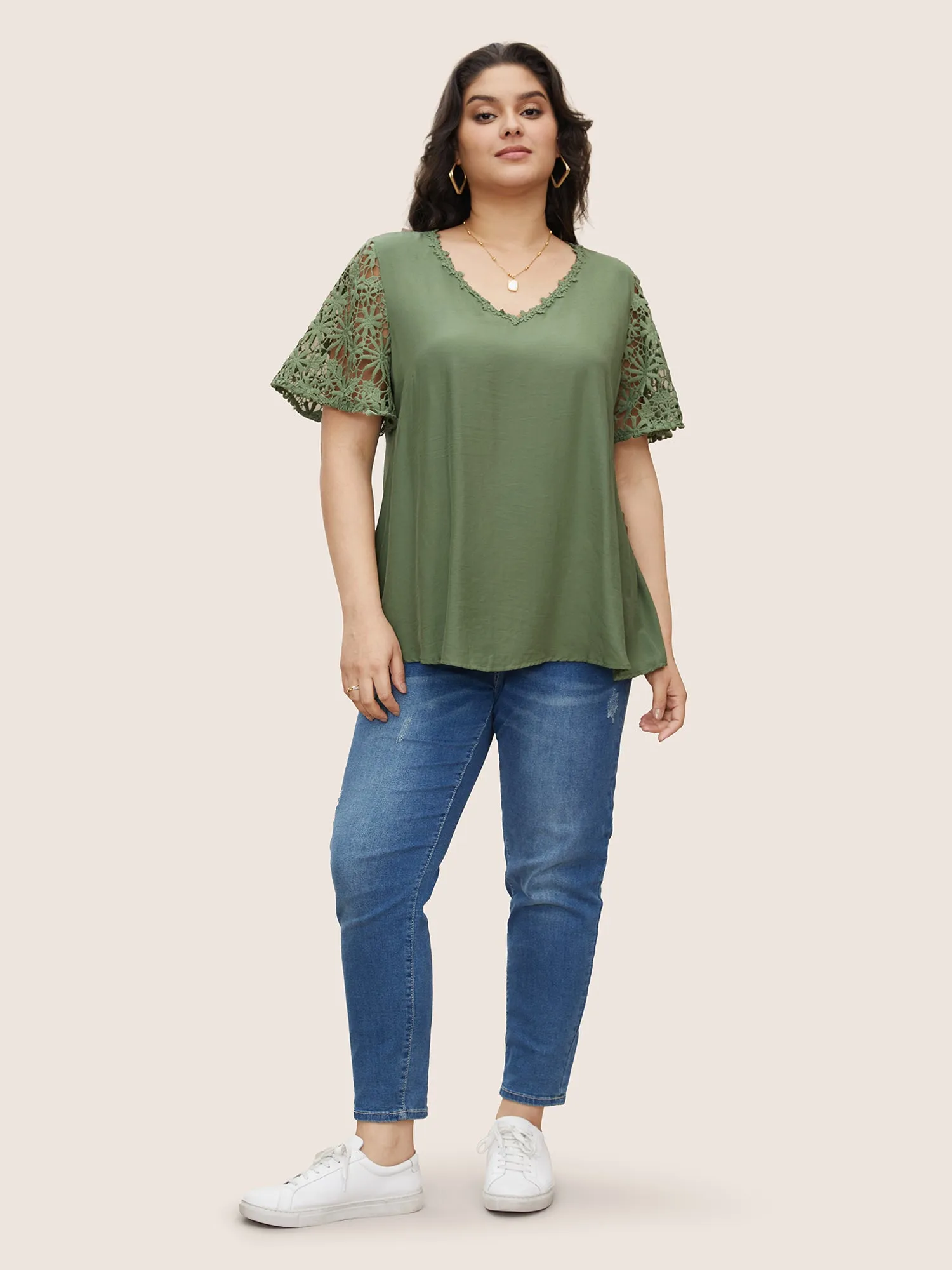 Plain V Neck Floral Patchwork Blouse sold by Bloomchic product image thumbnail 2