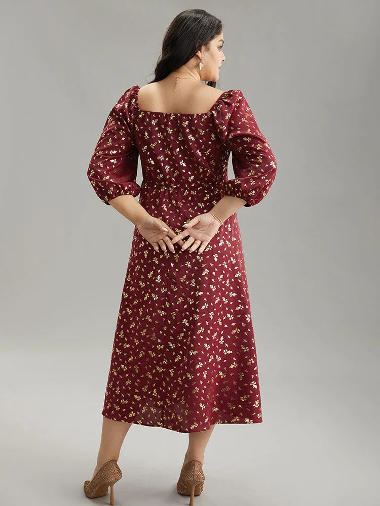 Glitter Square Neck Shirred Split Front Frill Trim Dress sold by Bloomchic product image thumbnail 3