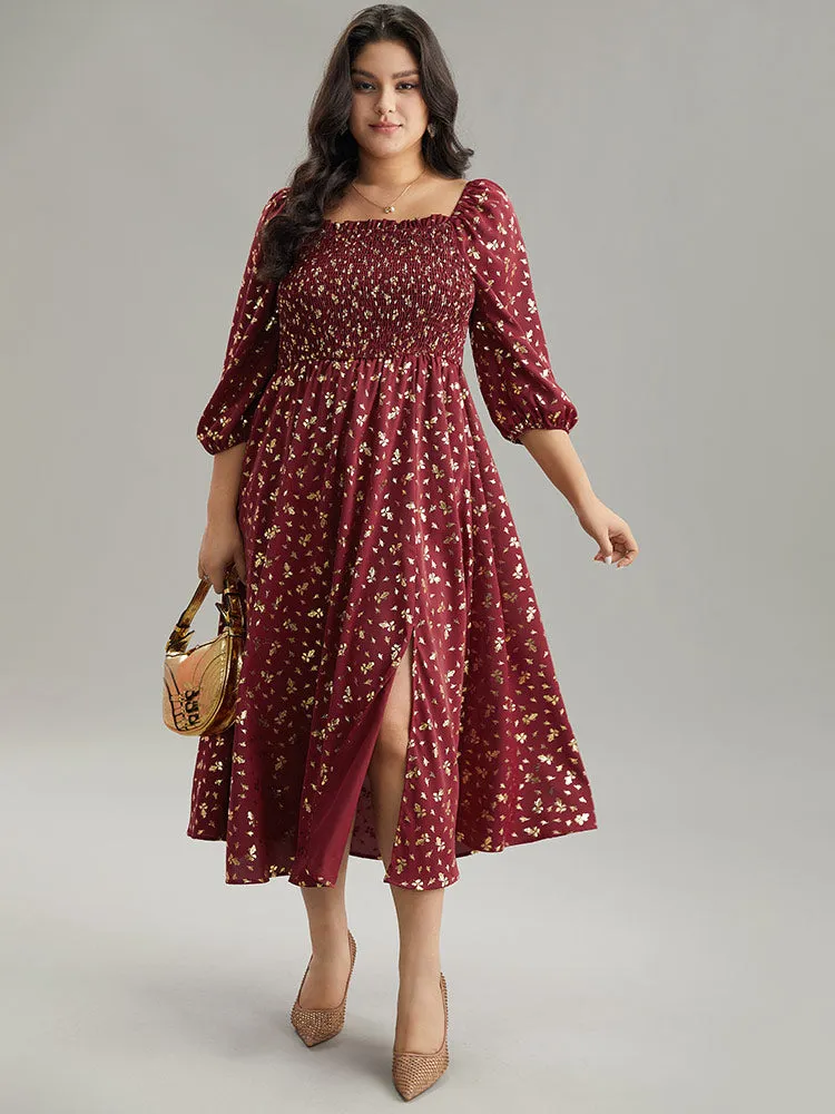 Glitter Square Neck Shirred Split Front Frill Trim Dress sold by Bloomchic product image thumbnail 2