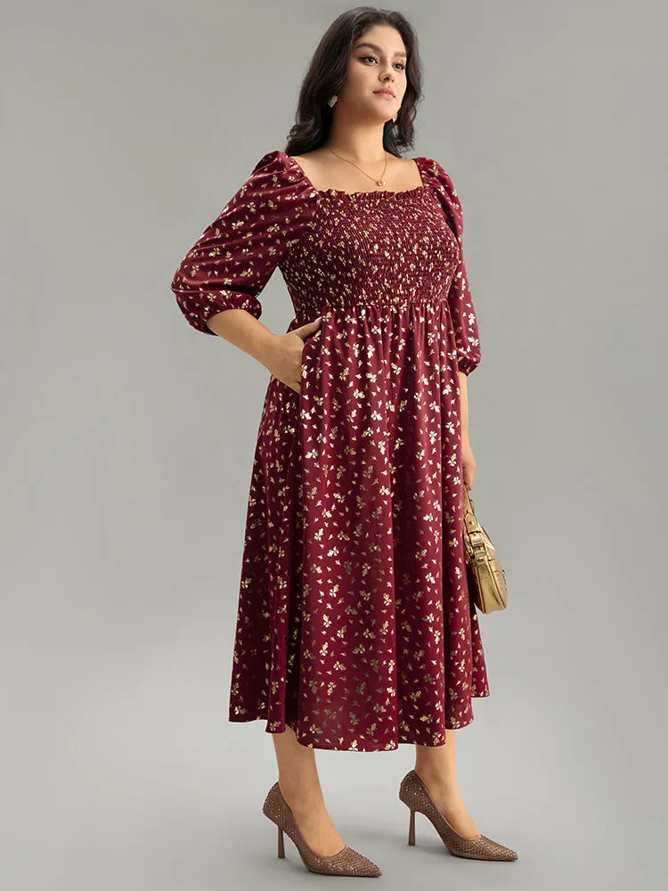 Glitter Square Neck Shirred Split Front Frill Trim Dress sold by Bloomchic product image thumbnail 5