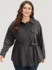Solid Pocket Button Through Belted Coat sold by Bloomchic