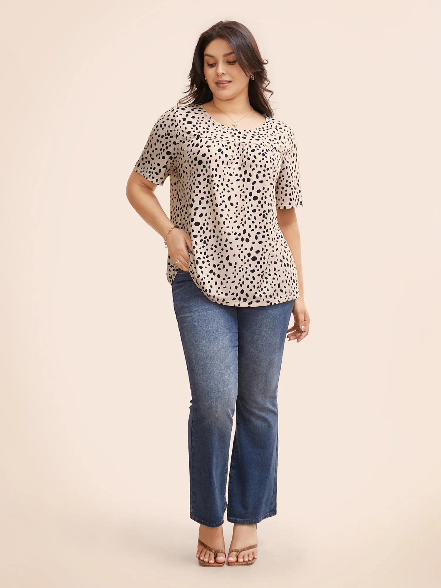 Polka Dot Round Neck Gathered T-shirt sold by Bloomchic product image thumbnail 3