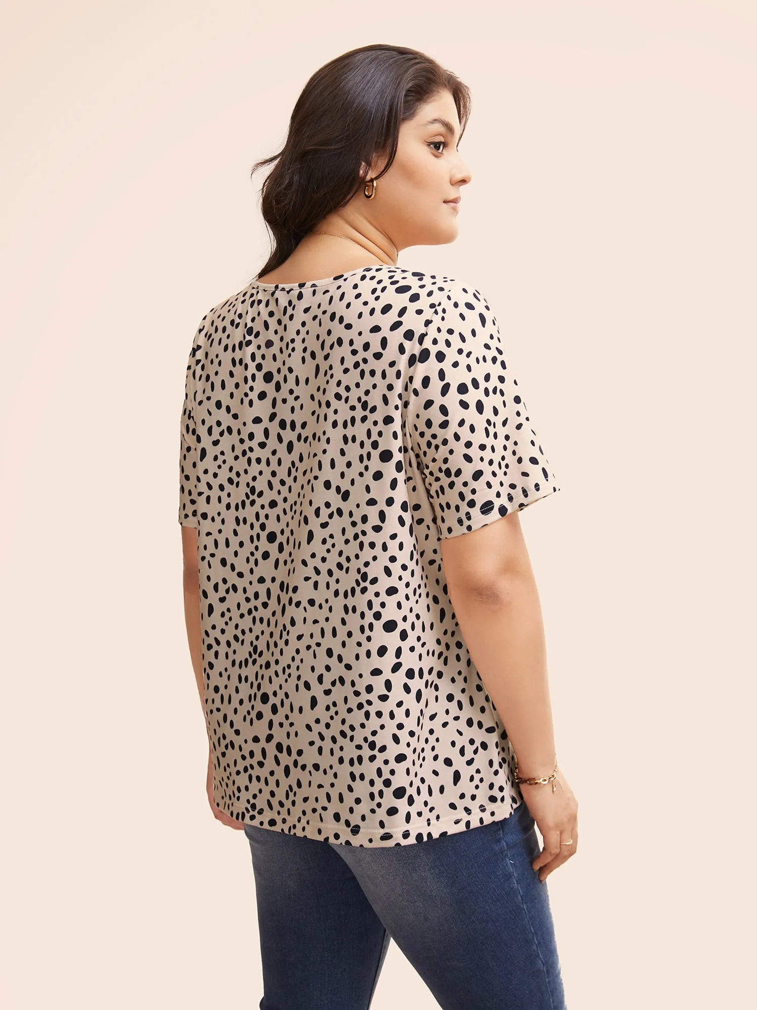 Polka Dot Round Neck Gathered T-shirt sold by Bloomchic product image thumbnail 2